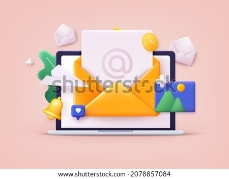 Subscribe to newsletter. Vector illustration for online marketing and business. Open envelope with letter on phone. Sign up to mailing list. 3D Web Vector Illustrations.
