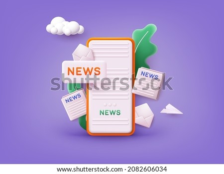 Concept News update. News webpage, information about events, activities, company information and announcements for web page. 3D Web Vector Illustrations. 