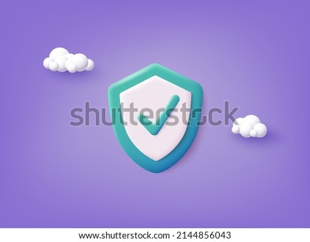 Shield protection icon with check. 3D Web Vector Illustrations.