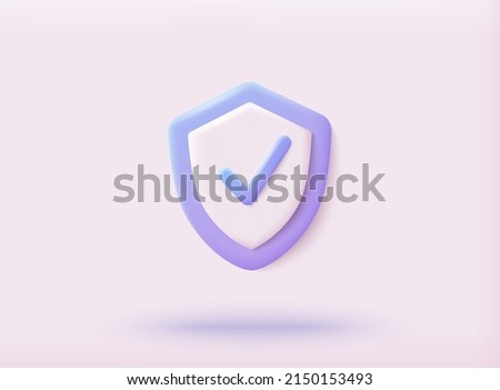 Shield protection icon with check. 3D Web Vector Illustrations.