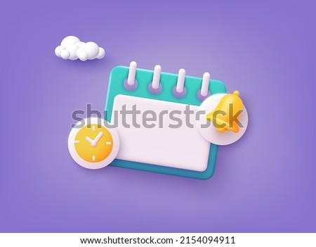 Calendar icon with notifications icons. Business planning ,events, reminder and timetable. 3D Web Vector Illustrations.