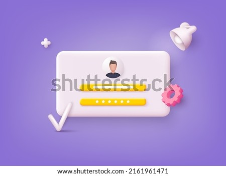 Account login and password form page on screen. Sign in to account, user authorization, login authentication page concept. Username, password fields. 3D Web Vector Illustrations.