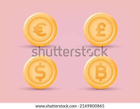 Set of icon coins. Currency exchange, finance and investment concept. 3D Web Vector Illustrations.