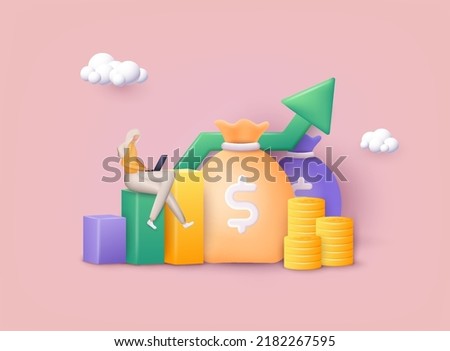 Saving money for finance accounting. Vector illustration for finance, deposit, economy, investment, banking, concept. 3D Vector Illustrations.