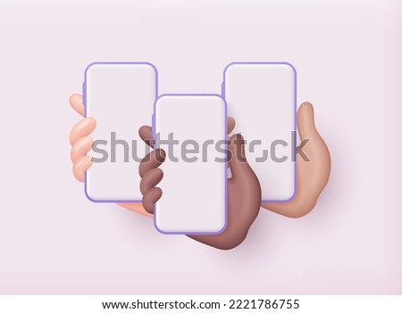 Hands holding smartphone isolated on white background. 3D Vector Illustrations.