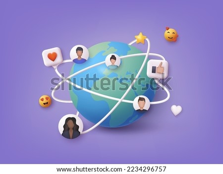Global communication network. Social media communication systems and technologies. 3D Web Vector Illustrations.