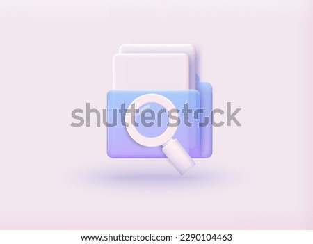 Folder with magnifying glass and files. 3D Web Vector Illustrations.
