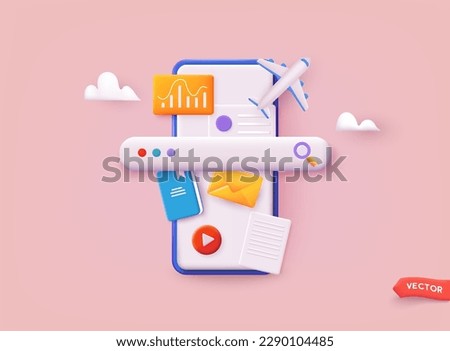 Mobile phone with search bar popping out. 3D Web Vector Illustrations.