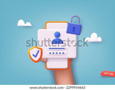 Phone and account login and password form page. Sign in to account, user authorization, login authentication page concept. Username, password fields. 3D Web Vector Illustrations.