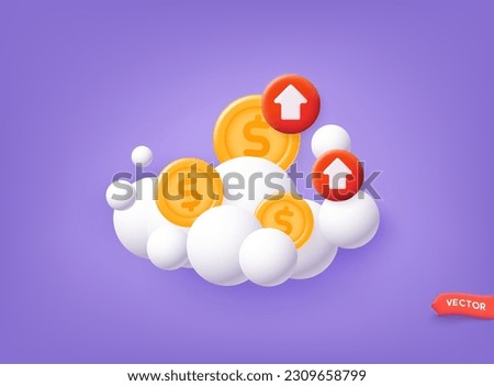 Money and finance rise cloud icon. Cloud online payment and payment. 3D Web Vector Illustrations.