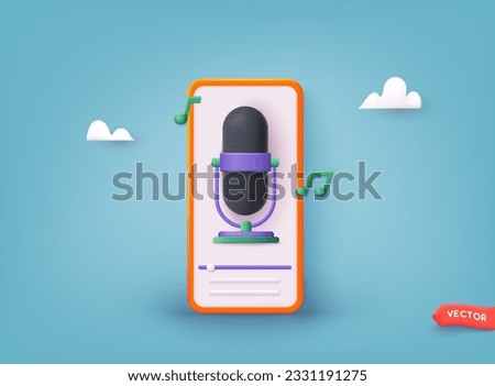 Webinar, online training, radio show or audio blog podcast concept. Mobile app infographic template with buttons. 3D Web Vector Illustrations.
