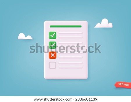 Checkbox and marks, online questionnaire results. 3D Web Vector Illustrations.