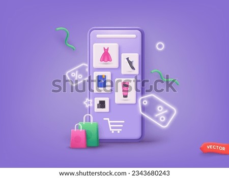 Online shopping on application and website concept, digital marketing online, shopping cart. 3D Vector Illustrations.