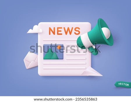 Concept News update. Newspaper icon, information about events, activities, company information and announcements for web page. 3D Web Vector Illustrations.