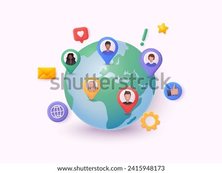 Global communication network. Social media communication systems and technologies. 3D Web Vector Illustrations.