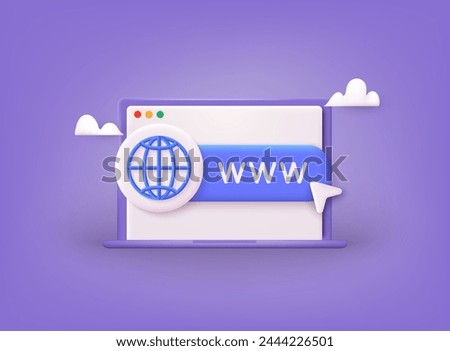 Search WWW sign. Address and navigation bar icon. Web hosting technology. Browser search website page. 3D Web Vector Illustrations. 