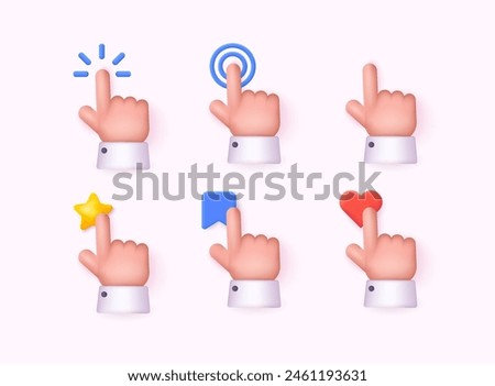 Touch or click icon set. Hand pointing icon design. App icon. 3D Web Vector Illustrations.