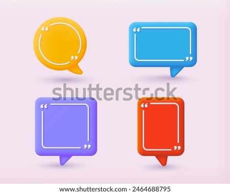 Quote frames blank template. Isolated textbox. 3d minimalist posters set. Quote vector bubbles for text, speech. Quotation box frames with borders design for comment, title, citation, chat.