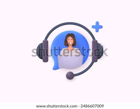 Call center, online customer support. Contact Us Customer Service For Personal Assistant Service, Person Advisor and Social Media Network. 3D Web Vector Illustrations.