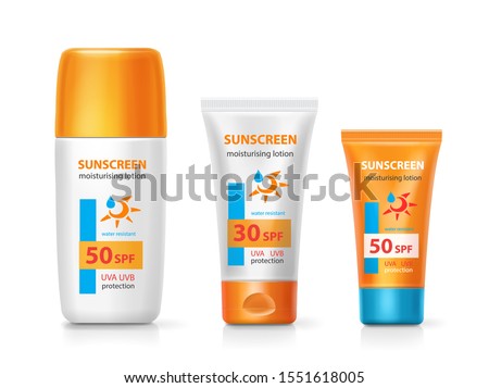 Sunscreen mousturizing cream package containers collection. Sublock lotion tube set