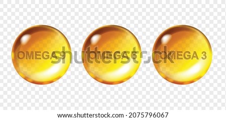 Omega 3 Omega 6 Omega 9 Polyunsaturated acids pill. Fish oil transparent capsules of vitamin Vector realistic 3d illustration