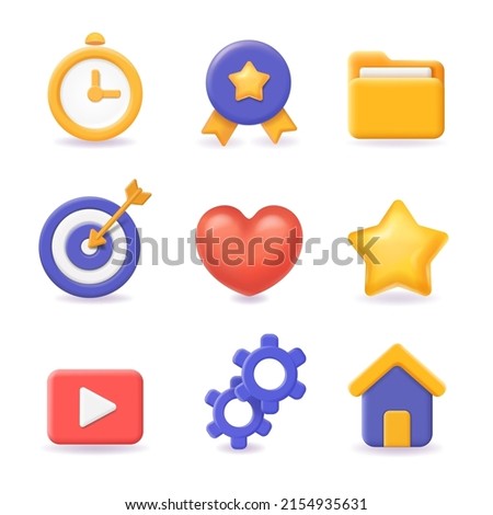 3d icons in a minimalistic style for the interface, application, UI, web. Home, clock, folder, settings.