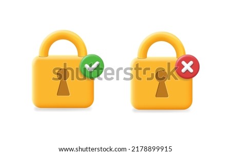 Padlock with checkmark icon. Opened and closed padlock. Locked and unlocked lock. Protection and security Vector illustration
