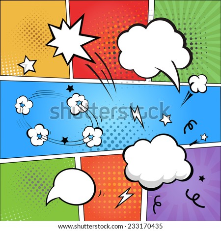 Comic strip  and comic speech   bubbles on colorful halftone background vector illustration