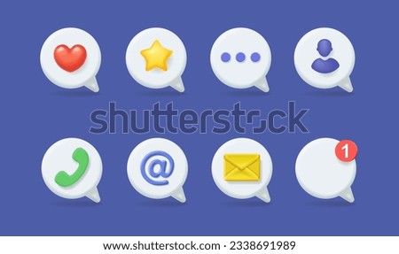 Notification icon set. white speech bubble with new e-mail, new message, new call, friend, follower icon. Social media chat notify communication. Vector 3d