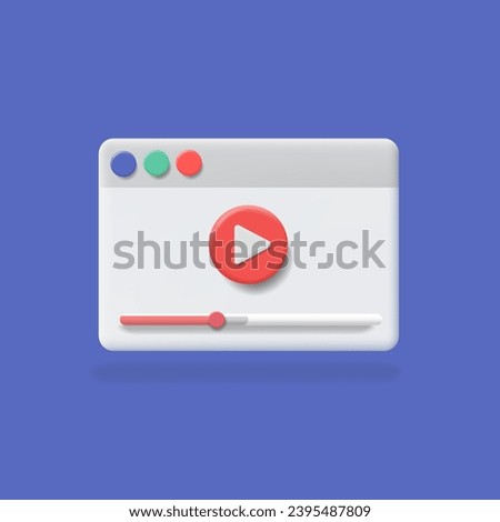 Online video. Browser with play tutorial button. Distance training, streaming, webinar, conference videos. 3d vector icon