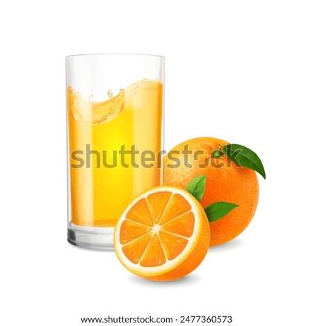 Similar – Image, Stock Photo A glass of orange juice with a straw and a palm leaf on a yellow background. Top view