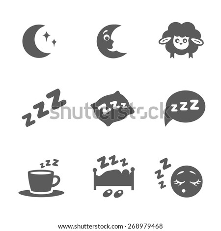 Vector isolated sleep concept icons set pillow, bed, moon, sheep and zzz