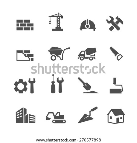 Construction Icons Set on White Background.  Vector illustration