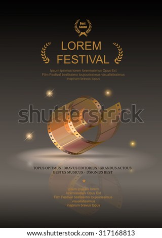 Camera film 35 mm roll gold, festival movie poster, Slide films frame, vector  illustration