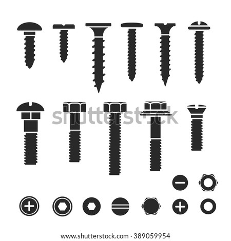 Silhouettes of wall bolts, nuts and screws