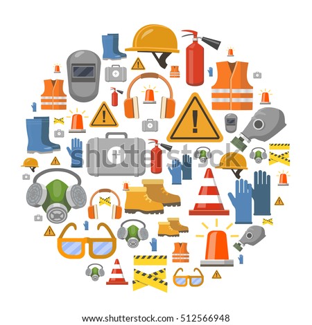 Safety work flat vector icons round background