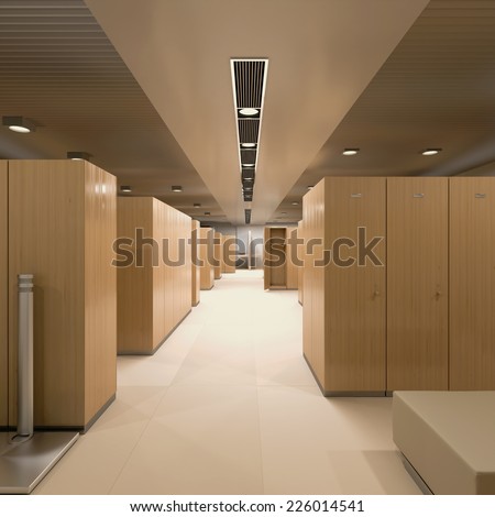 3d rendering. Interior of a locker/changing room