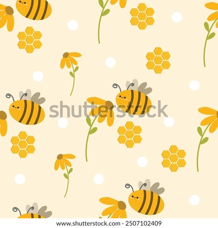 Hand drawn cute bee seamless pattern. Suitable for use for children's and baby designs and also printed on fabrics for clothes, t-shirts, blankets, etc