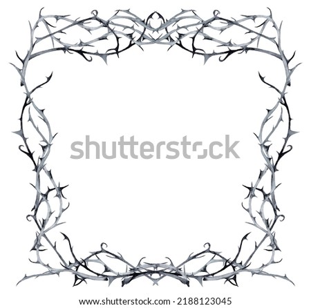 Halloween frame of black thorn branches. Watercolor hand painted isolated illustration on white background. Stock foto © 