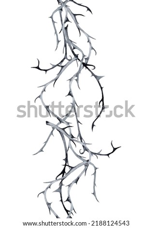 Halloween vertical seamless border of black thorn branches. Watercolor hand painted isolated illustration on white background. Foto stock © 