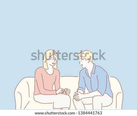 Nice couple talking to each other. Hand drawn style vector design illustrations.