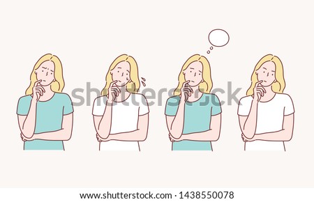 Set of various unhappy woman. Hand drawn style vector design illustrations.