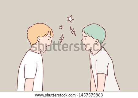 Two teenage boys screaming at each other. Hand drawn style vector design illustrations.