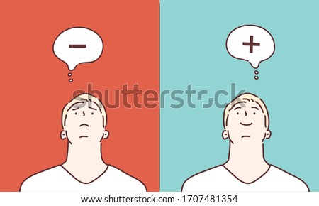 Positive and Negative thinking. Hand drawn style vector design illustrations.