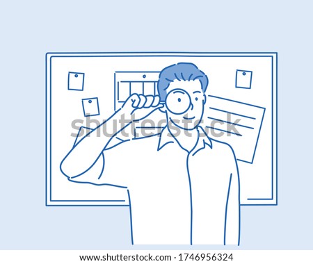 Businessman with magnifying glass. Hand drawn style vector design illustrations. Stock foto © 