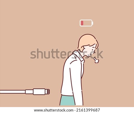 Woman tired low energy. Hand drawn style vector design illustrations.