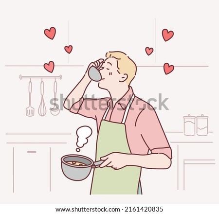 Man cooking food. Hand drawn style vector design illustrations.