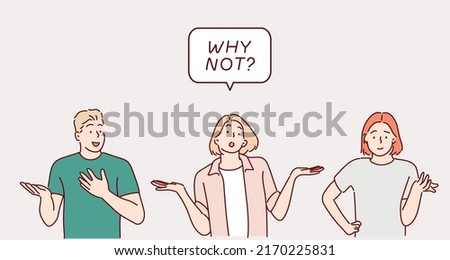 Why Not?people shrugging shoulders. Hand drawn style vector design illustrations.