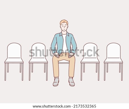 man sitting in a waiting room. Hand drawn style vector design illustrations.