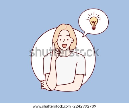 woman thinking. Light bulb with gears over head. Hand drawn style vector design illustrations.